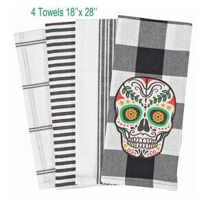 Pantry Appliqué Halloween Dish Towel Set of 4 100% Cotton 18x18 Sugar Scull